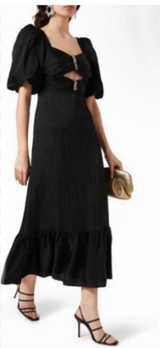 Sandro Falbala Black Rhinestone Embellished Puff Midi Dress 34 NEW